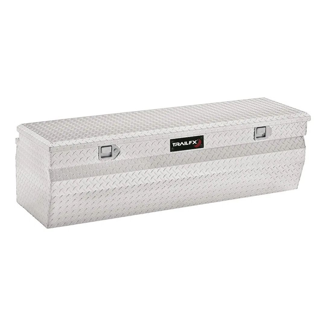 150581 – TRAILFX Tool Box, Angled Chest Single Lid With Struts Diamond Tread Bright Polished 16 Gauge Aluminum 54 Inc...